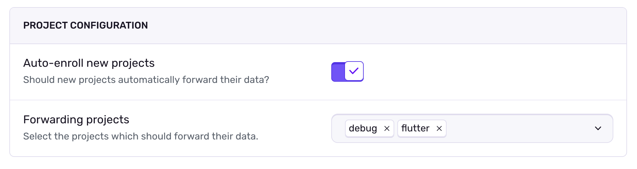 Data forwarding project configuration form