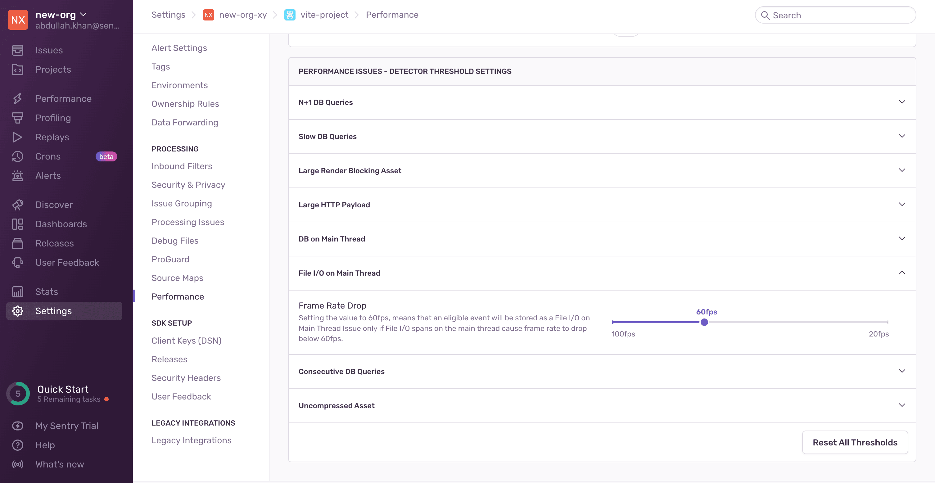 File I/O on Main Thread detector threshold settings