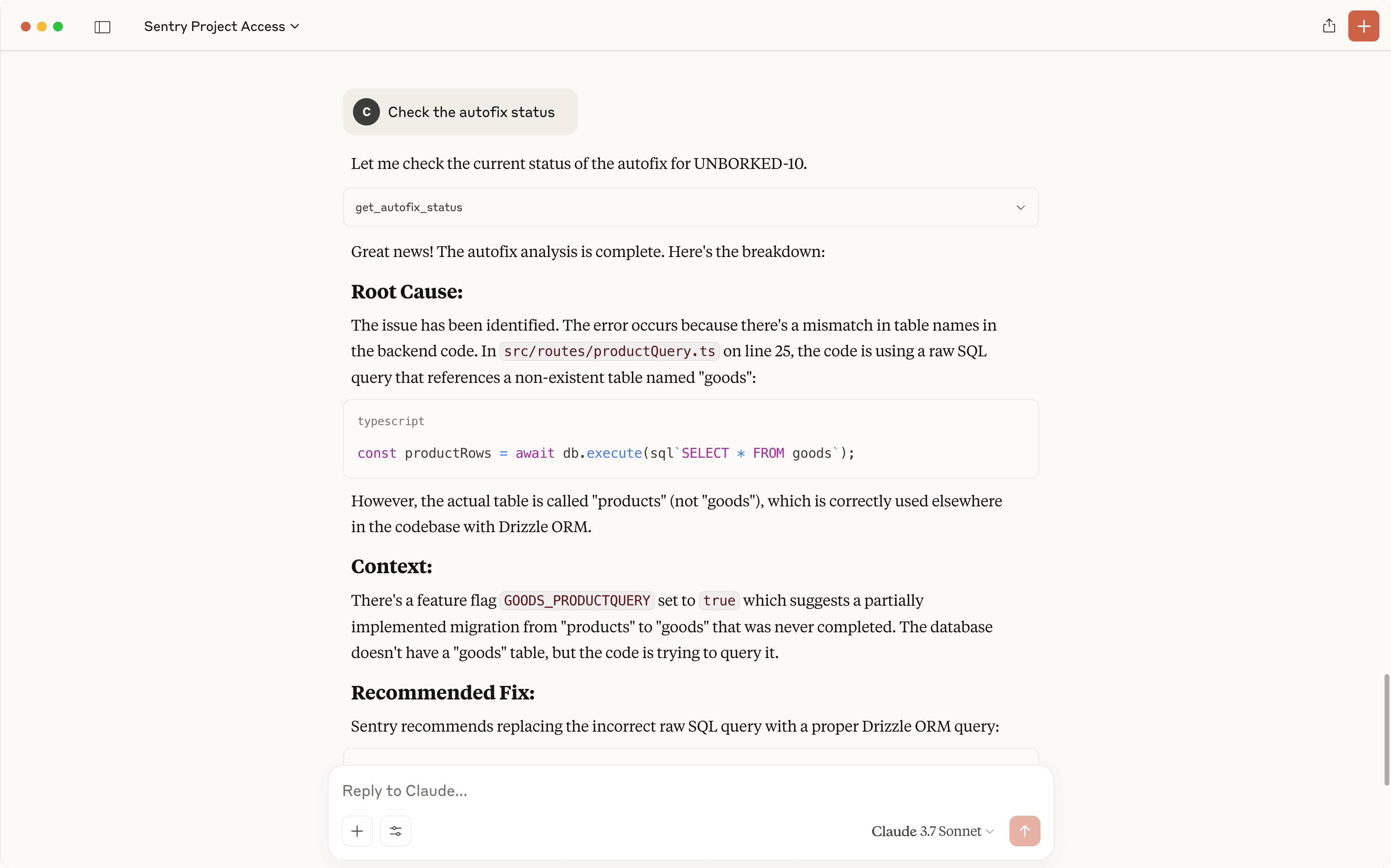 Sentry MCP using Autofix