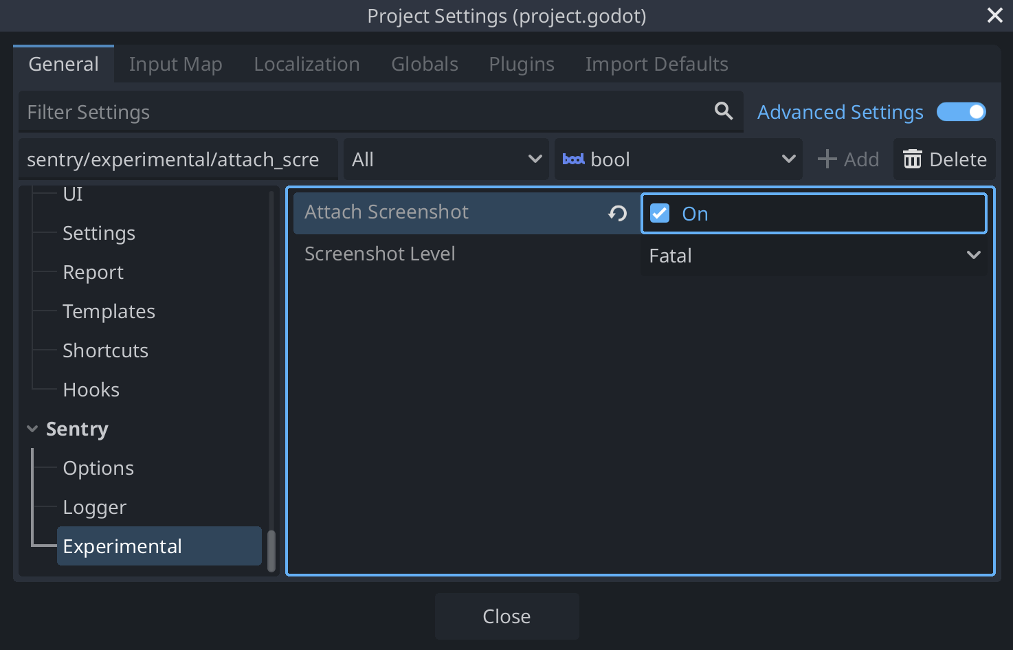 Enabling Screenshots in Project Settings