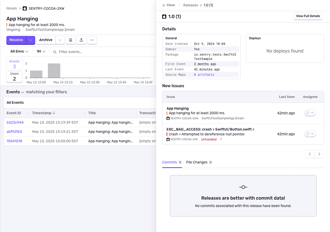 The Release Details flyout drawer showing new issues in releases