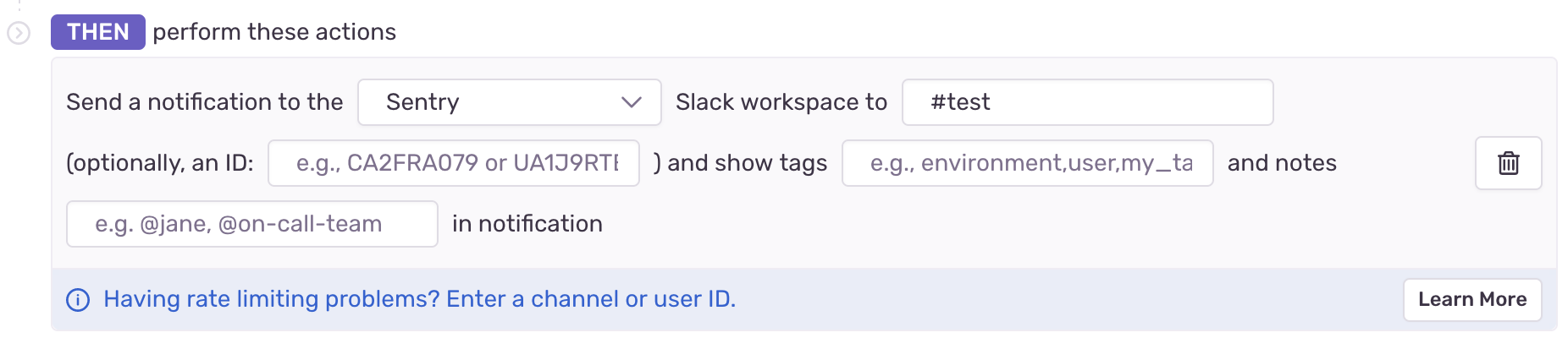 Slack issue alert action