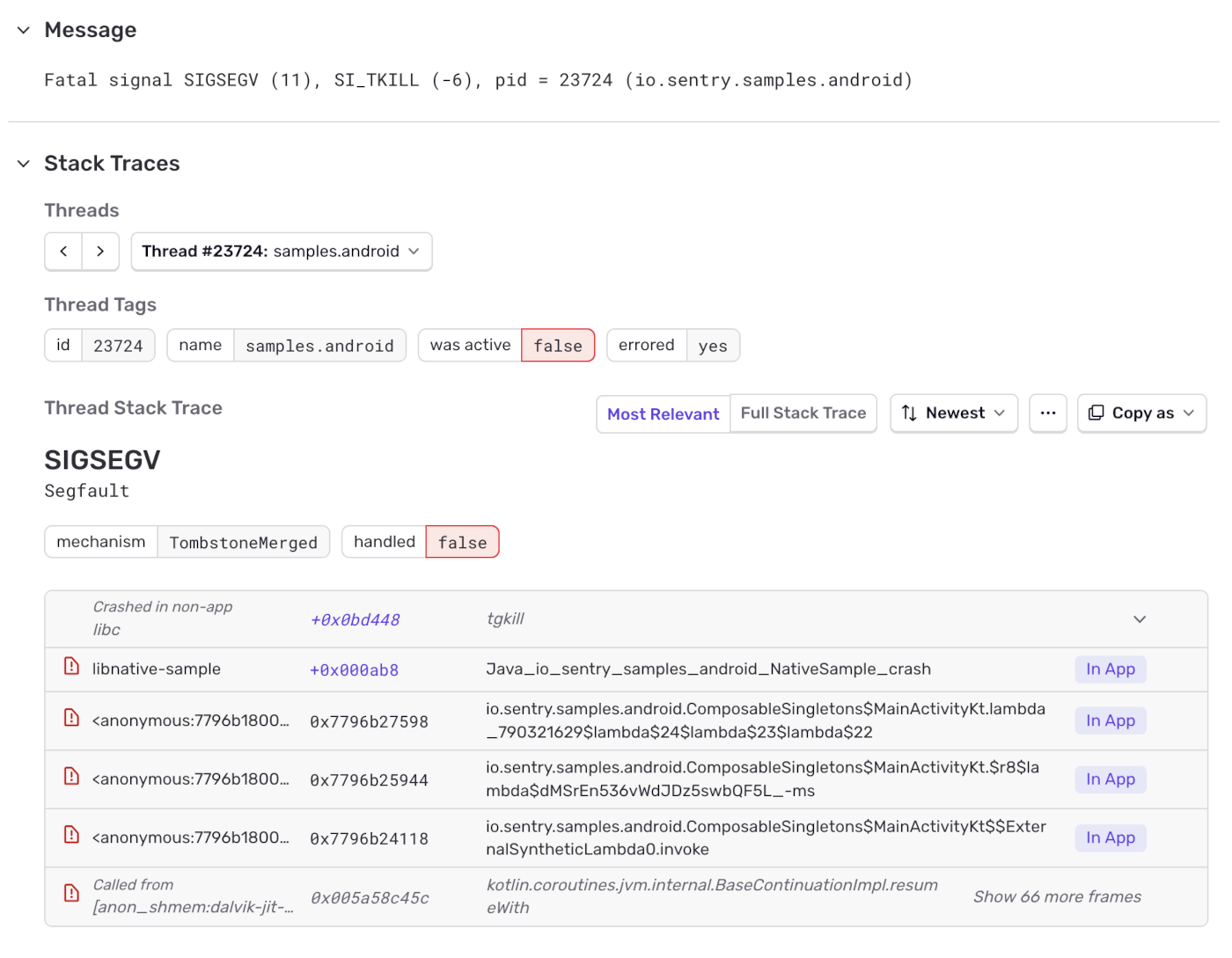 Tombstone Thread Stack Trace