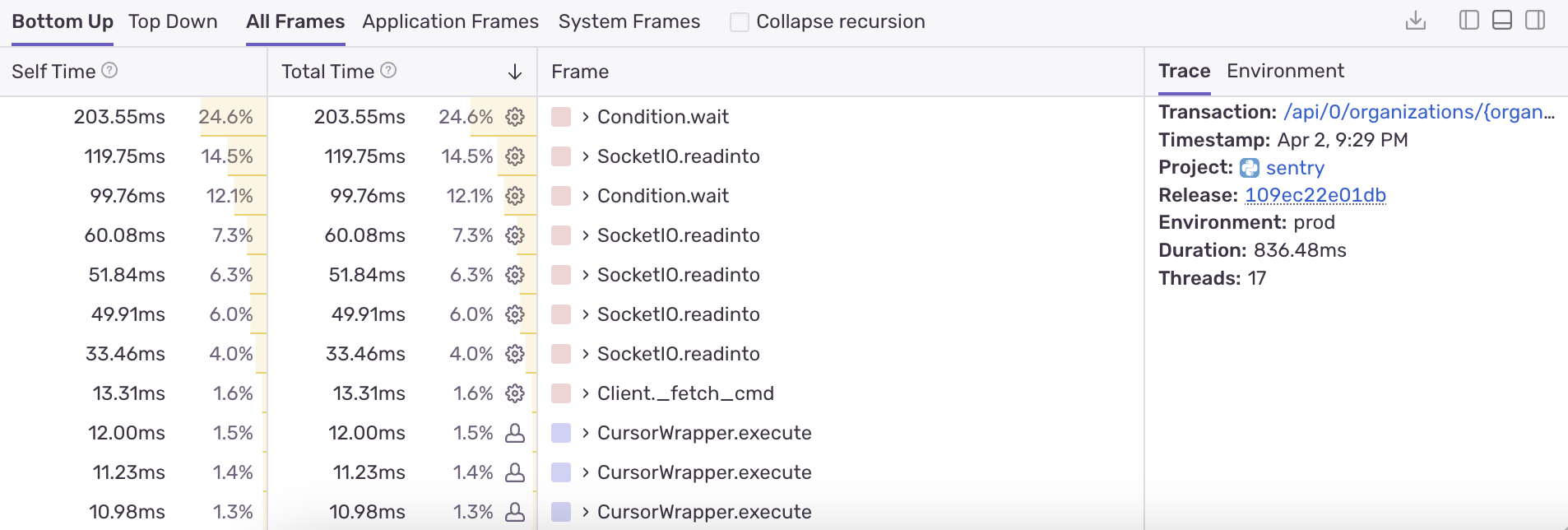 Trace and Environment view